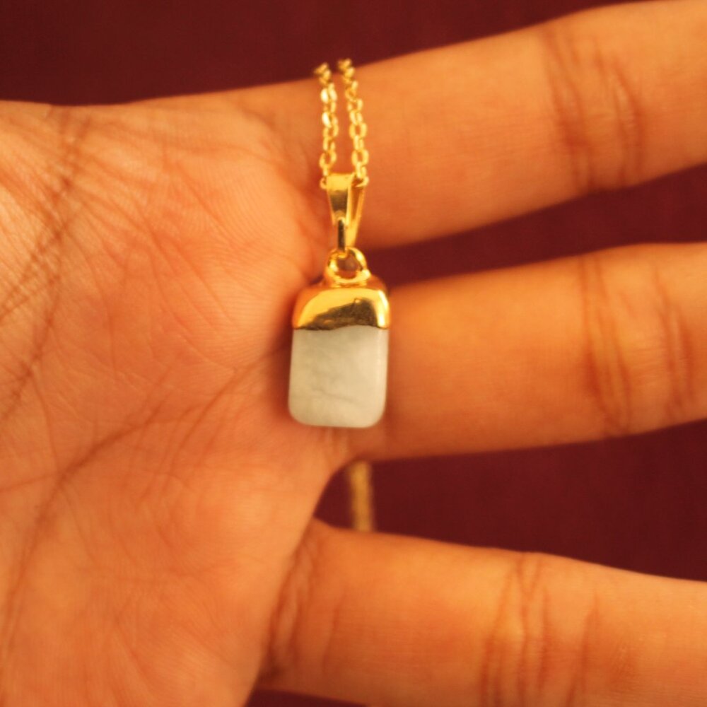 Minimalist White Stone Pendant Necklace – Gold Plated Accent - Picture 3 of 4